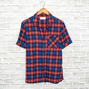 OVADIA & SONS Button up Flannel Shirt Blue Orange Size Medium